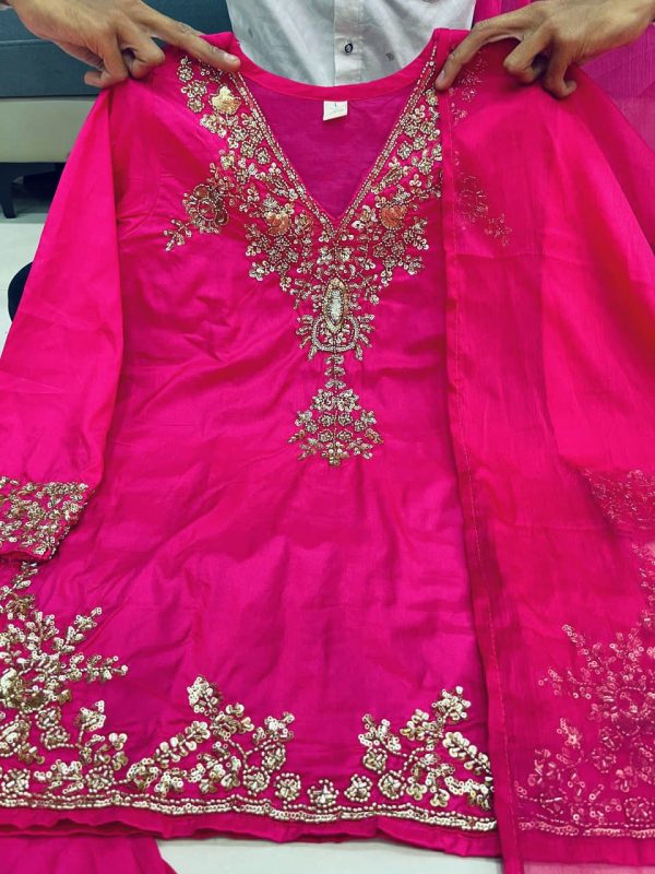 tanvi kurti chanderi top plazzo & dupatta set
