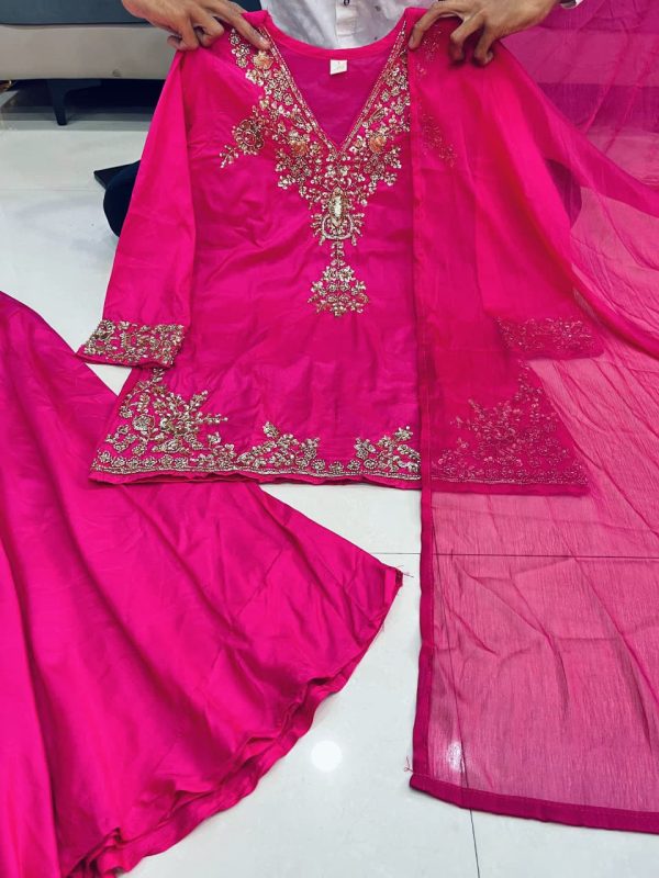 tanvi kurti chanderi top plazzo & dupatta set