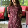 women cotton brownish maroon kurta pant set