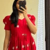 women red cotton embroidery middi gown