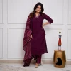 women festive special cotton magenta dupatta set