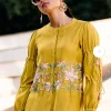 women yellow embroidery co ord set