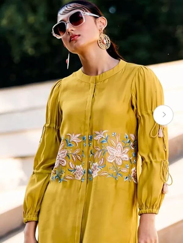 women yellow embroidery co ord set
