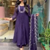 women purple cotton and organza dupatta set