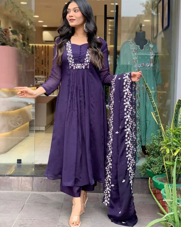 women purple cotton and organza dupatta set women purple cotton and organza dupatta set