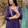 women purple cotton and organza dupatta set