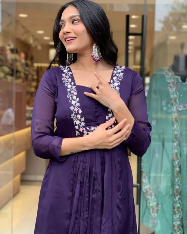 women purple cotton and organza dupatta set women purple cotton and organza dupatta set