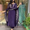 women purple cotton and organza dupatta set