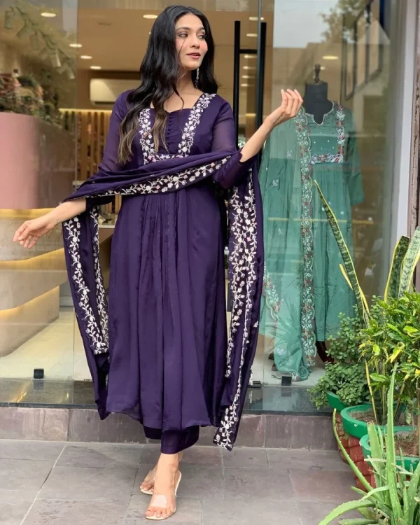 women purple cotton and organza dupatta set women purple cotton and organza dupatta set