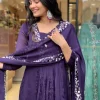 women purple cotton and organza dupatta set