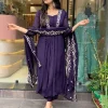 women purple cotton and organza dupatta set