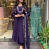 women purple cotton and organza dupatta set