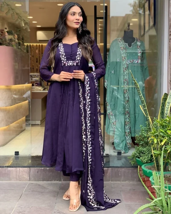 women purple cotton and organza dupatta set women purple cotton and organza dupatta set