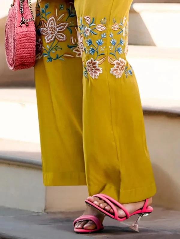women yellow embroidery co ord set