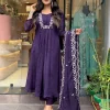 women purple cotton and organza dupatta set