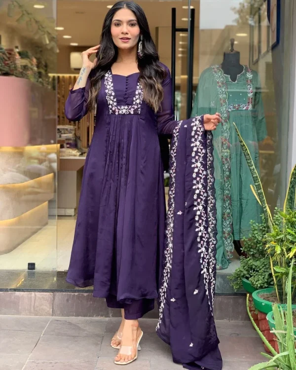 women purple cotton and organza dupatta set women purple cotton and organza dupatta set