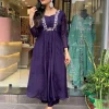 women purple cotton and organza dupatta set