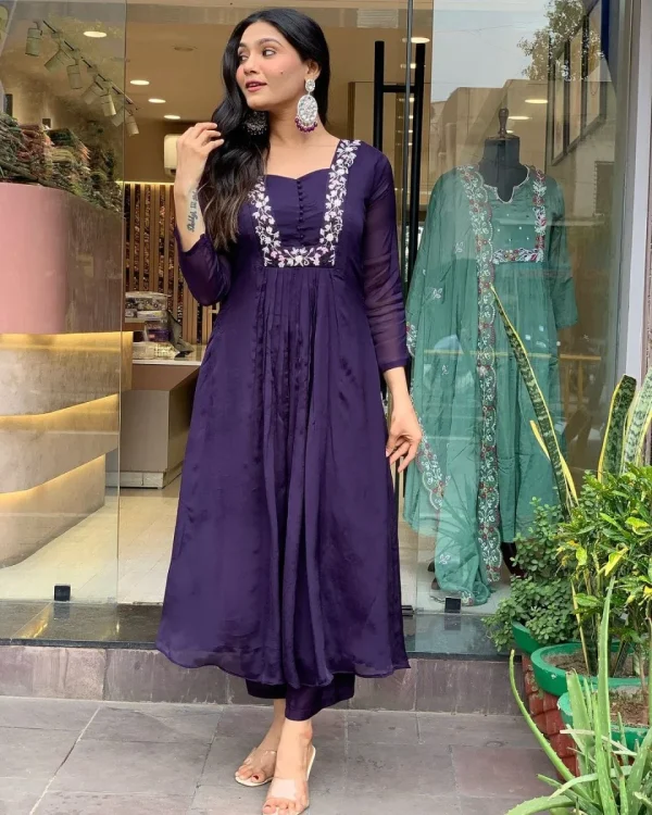 women purple cotton and organza dupatta set women purple cotton and organza dupatta set