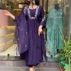 women purple cotton and organza dupatta set