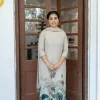 women cotton linen white dupatta set
