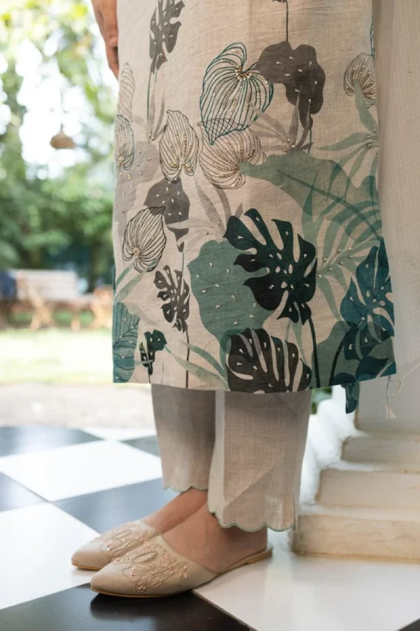 women cotton linen white dupatta set