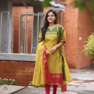 women south kanchi cotton dupatta set