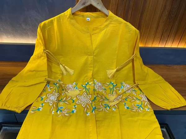 women yellow embroidery co ord set