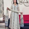 printed anarkali kurti with mulmul dupatta set