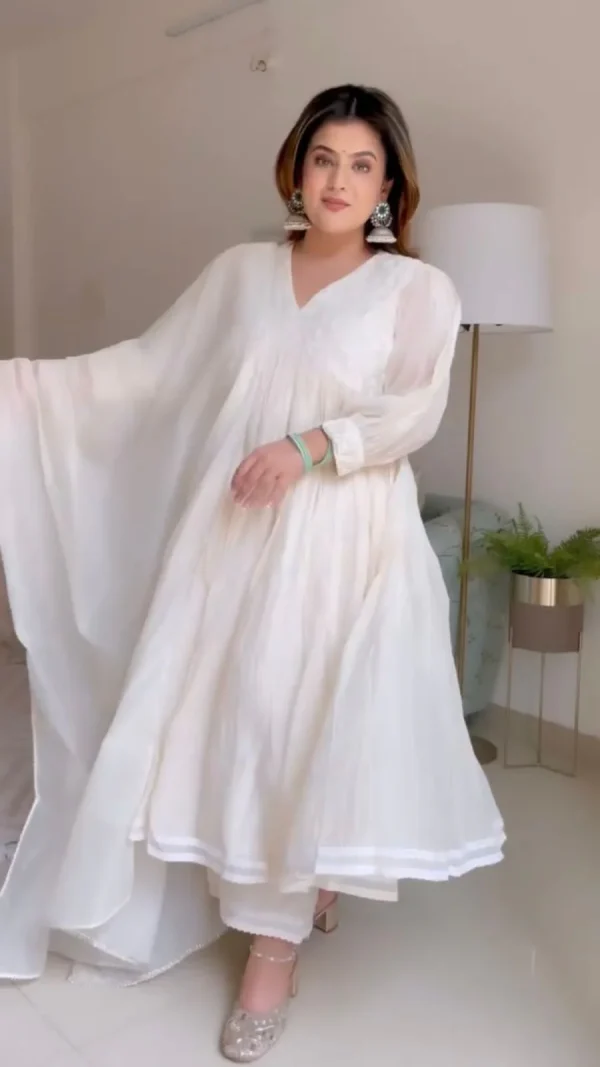 women chanderi white dupatta set
