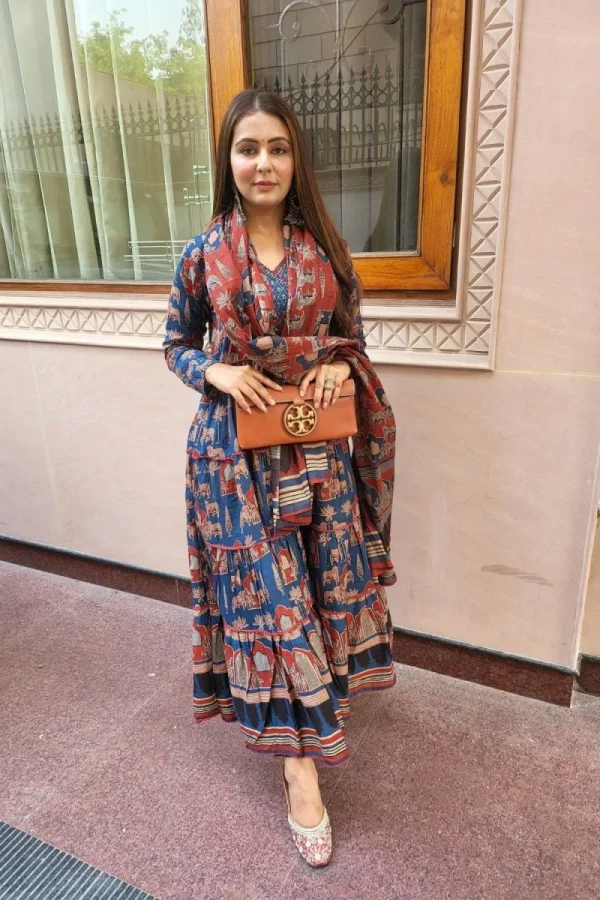blue anarkali with angrakha style dupatta set