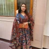 blue anarkali with angrakha style dupatta set