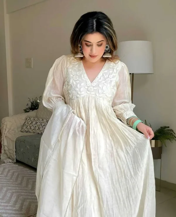 women chanderi white dupatta set