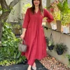 katha work red cotton co ord set