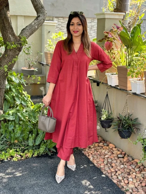 katha work red cotton co ord set katha work red cotton co ord set