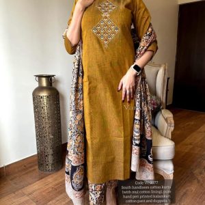 pure handloom south cotton hand printed chitrkari dupatta set