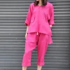 premium fuchsia linen pants outfit wide pants & shirt tunic top 2 piece set for women