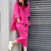 premium fuchsia linen pants outfit wide pants & shirt tunic top 2 piece set for women