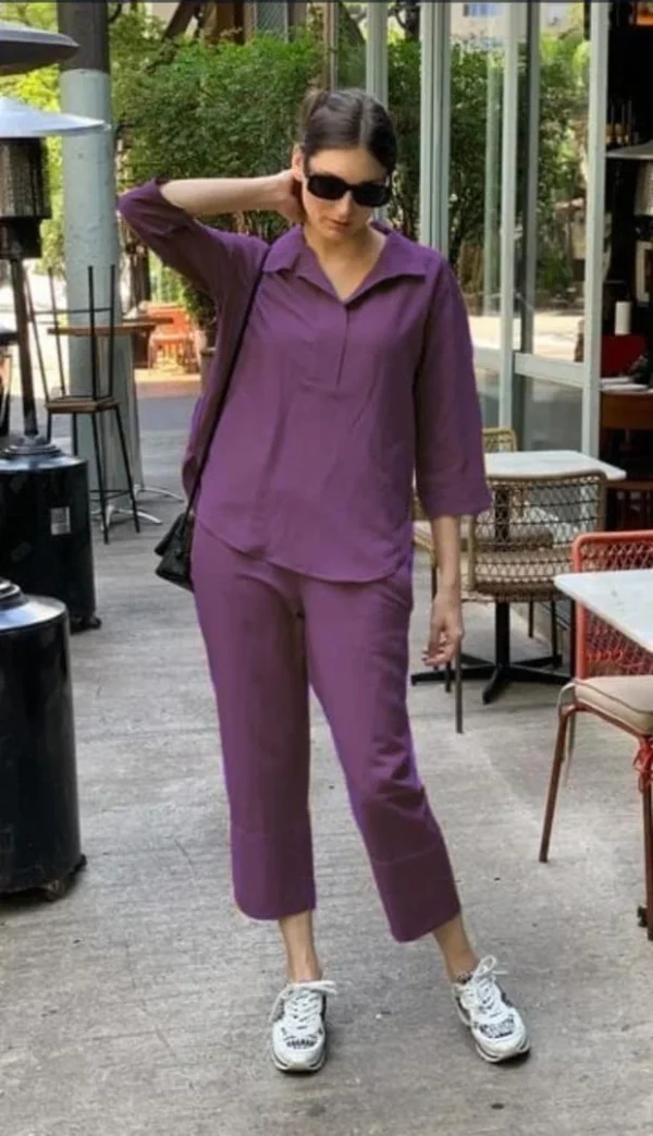 premium fuchsia linen pants outfit wide pants & shirt tunic top 2 piece set for women (copy)