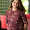 women cotton brownish maroon kurta pant set