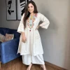 women cotton embroidery off white kurta set