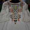 women cotton embroidery off white kurta set