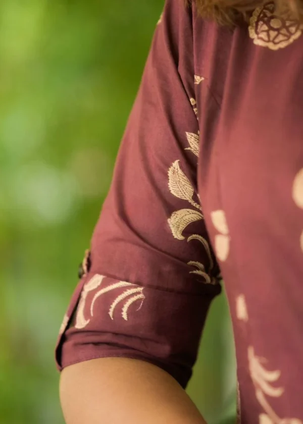women cotton brownish maroon kurta pant set