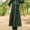 women front embroidery green cotton dupatta set