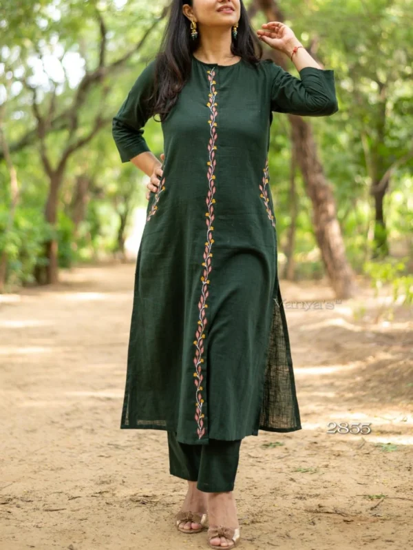 women pink embroidery yoke cotton dupatta set (copy) women front embroidery green cotton dupatta set