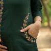 women front embroidery green cotton dupatta set