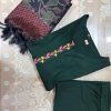 women front embroidery green cotton dupatta set