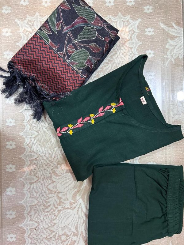 women pink embroidery yoke cotton dupatta set (copy) women front embroidery green cotton dupatta set