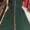 women front embroidery green cotton dupatta set