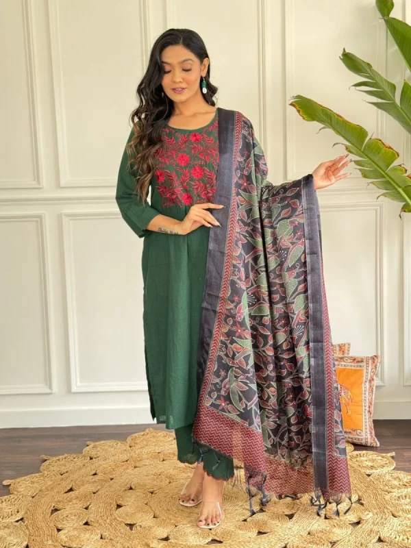 women embroidery cotton green dupatta set women front embroidery green cotton dupatta set (copy)