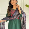 women front embroidery green cotton dupatta set (copy)
